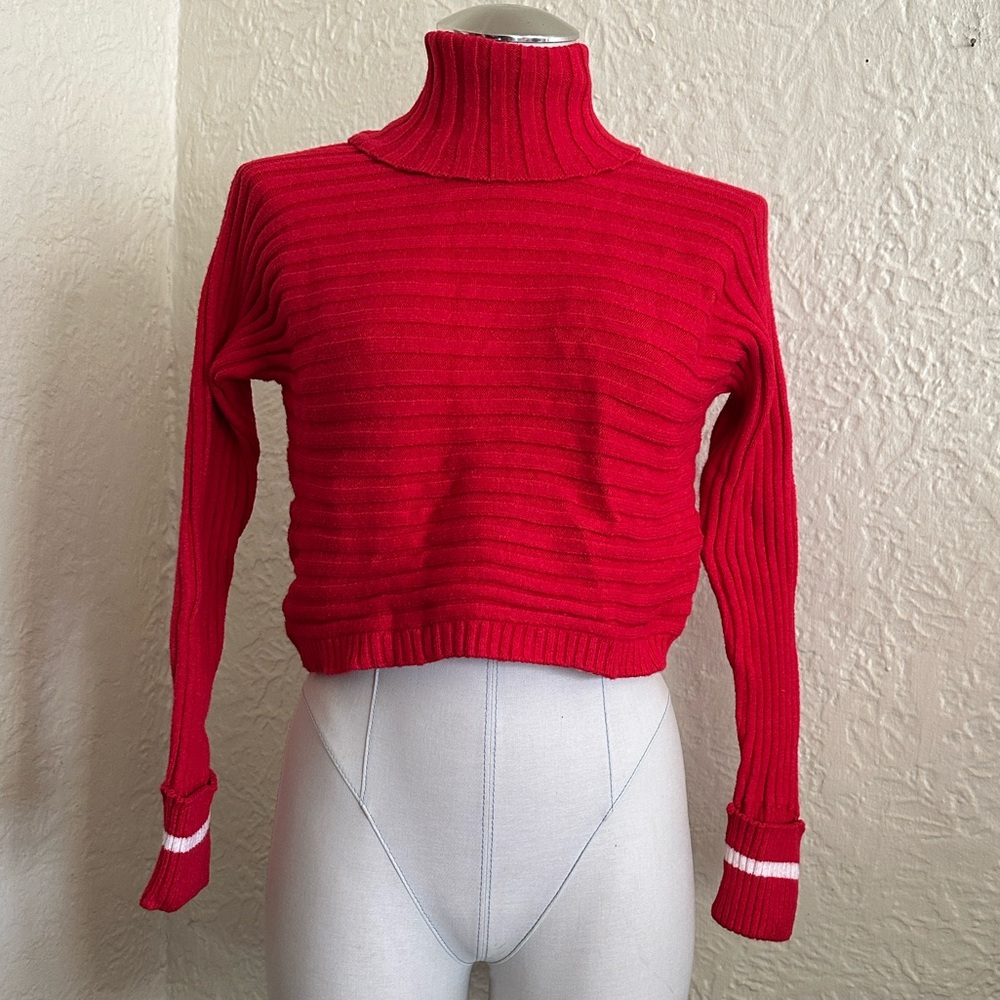 Lovers and Friends Red White Stripe Cropped Turtleneck Sweater Small